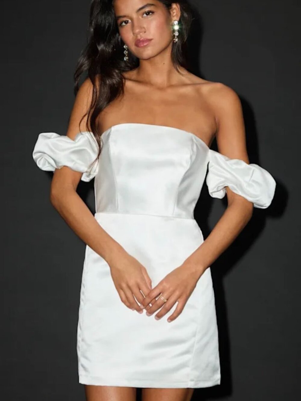 White Satin Off-the-Shoulder Mini Dress